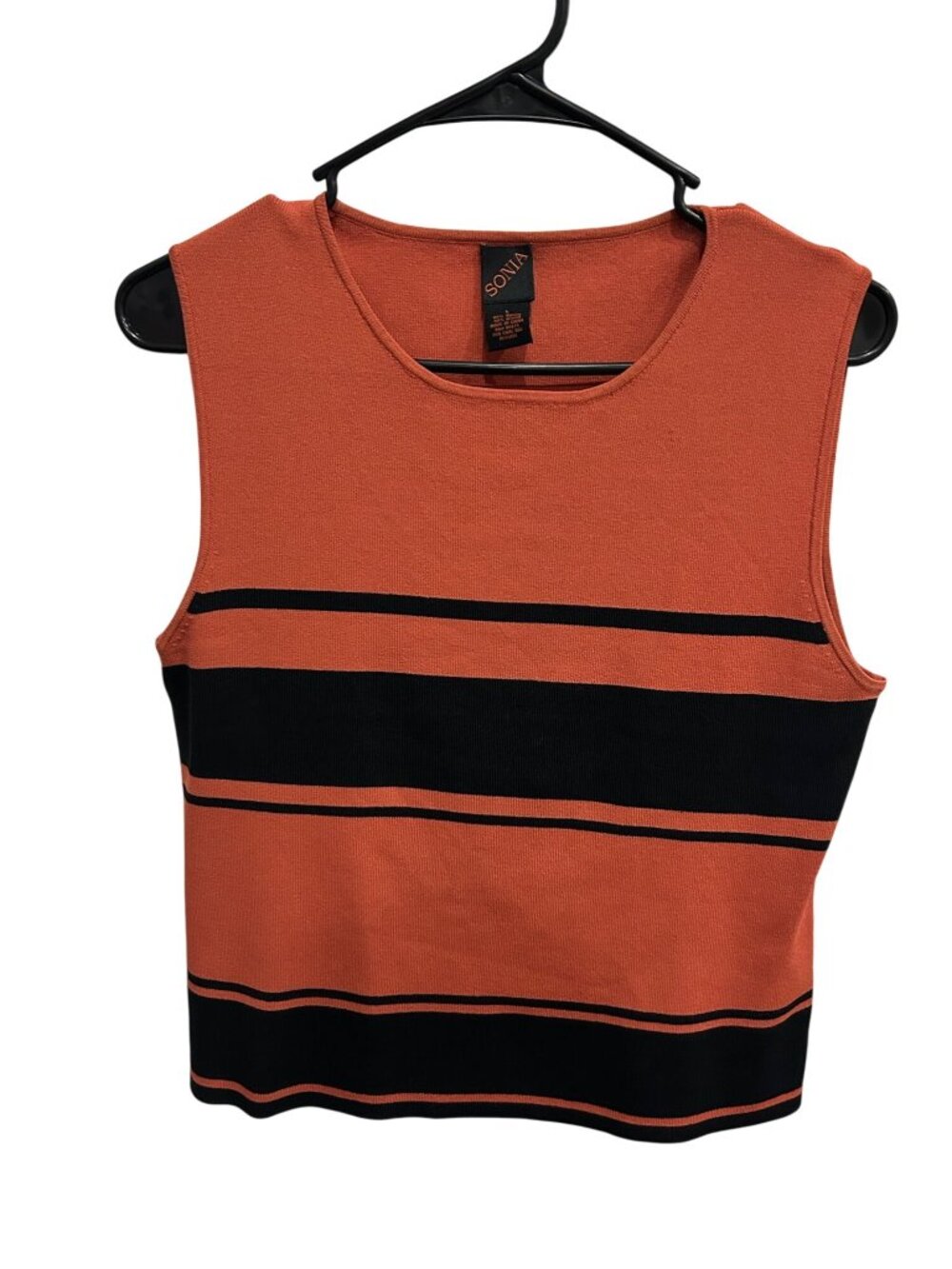 Sonia Orange Black Striped Sleeveless Knit Tank Top Size L Calmcore Minimalism